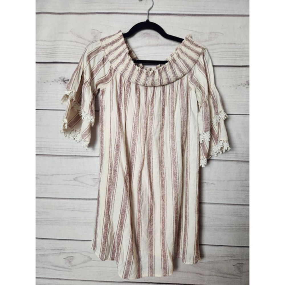 Altard State Womens Dress Multicolor Striped Bell Sleeve‎ Off Shoulder S